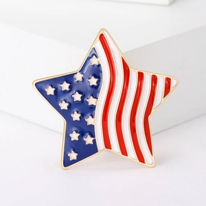 Star Brooch Alloy Enamel American Flag Pattern Patriotic Red White Blue Fashion Clothing Accessory Corsage Jewelry Pin