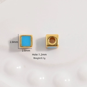 Golden S925 silver square heart spacer bead with sky blue enamel and size measurements