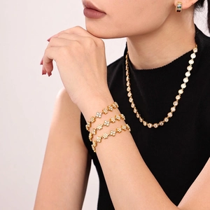 Flower Bracelet Stainless Steel Cubic Zirconia 18K Gold Plated Luxury Fashion Commuter Adjustable Link Chain Women