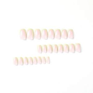 Classic pink French press-on nails with bright yellow tips, 24-piece full set for women