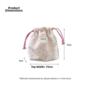 Floral drawstring bag dimensions: 17cm height, 19cm width, and 6cm bottom width