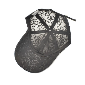 Women's black heart pattern mesh baseball cap with breathable embroidery and adjustable strap