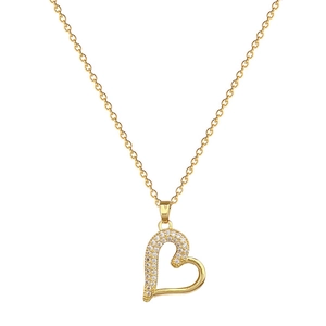 Elegant gold titanium steel necklace featuring a crystal-encrusted hollow heart pendant