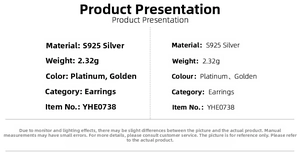 Specifications for S925 sterling silver geometric square earrings weighing 2.32g