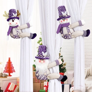 Christmas Curtain Buckles Sequin Purple Santa Snowman Reindeer Knitted Tieback Fasteners Gnome Home Window Decoration