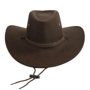 Cappello da cowboy western marrone scuro in pelle scamosciata con cordino regolabile