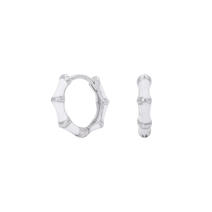 Detailed view of S925 sterling silver bamboo hoop earrings with white enamel finish