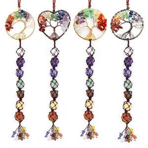 Tree Of Life Hanging Ornament Multicolor Chakra Natural Crystal Stones Hand Woven Healing Energy Car Decor Home Wall Art