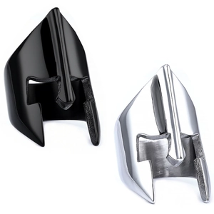 Detail of Spartan helmet ring in polished black and brushed silver stainless steel