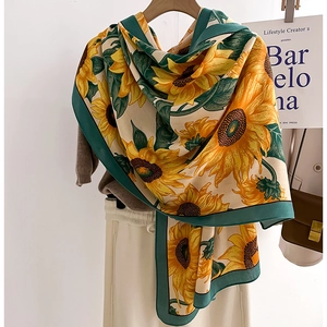 Polyester Tie-Dye Sunflower Print Scarf Women Warm Winter Shawl Fashionable Versatile Neck Wrap Decorative Fall Accessories