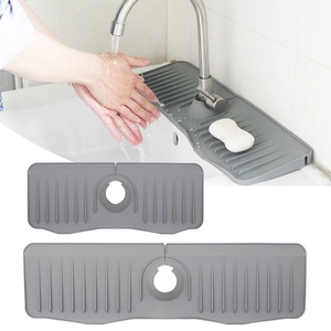 Silicone Faucet Sink Splash Guard Mat Drainage Pad Bathroom Countertop Organizer Tray Soft Foldable Sloped Design