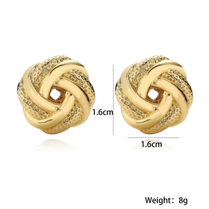 Minimalist 18K gold plated braided knot flower stud earrings for women 1.6cm diameter