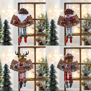 Christmas Hanging Ornaments Wood Plush Santa Reindeer Snowman Bear For Tree Door Window Holiday Home Decoration