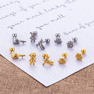 Stainless steel animal stud earrings in bee bear paw and dolphin shapes for cartilage piercing