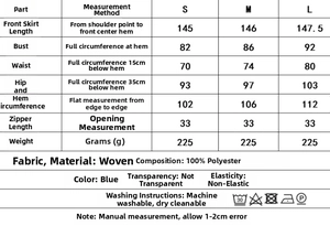 Tableau des tailles détaillé pour robe en satin avec mesures de poitrine et de taille