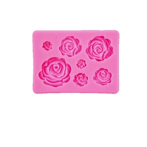 Pink 6-cavity rose silicone mold for 3D flower chocolate and fondant baking crafts
