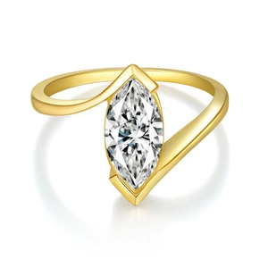 925 Sterling Silver Moissanite Ring For Women Marquise Cut Olive Shape Bypass Design 18K Gold Plated Minimalist Finger Ring Jewelry Gift
