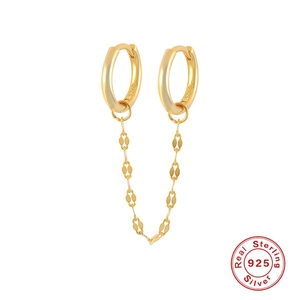 S925 sterling silver gold-plated double-piercing handcuff chain earrings for women