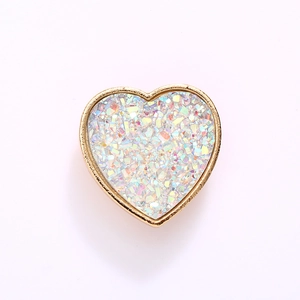 Holographic heart-shaped charm with golden metal frame for clog shoes decoration