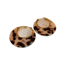 Retro leopard print leather round hoop earrings with elegant gold metal accents