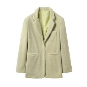 Dames Mintgroene Blazer Met Inkeping Revers Enkele Rij Knopen Lange Mouwen Getextureerde Casual Jas Met Voering Elegant
