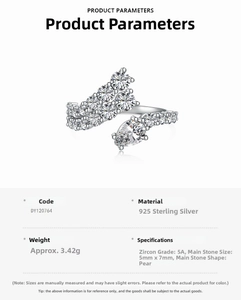 Detail showing 5A grade 5x7mm pear-cut cubic zirconia and 925 sterling silver ring band