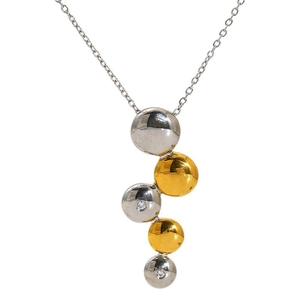 Collier en acier titane bicolore avec cinq billes métalliques graduées et détails cristal
