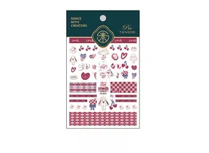 Detailed sheet of 3D nail art stickers featuring vintage red hearts and bunny patterns