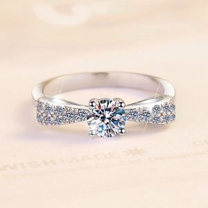 S925 sterling silver bow ring with round moissanite and pave setting stones