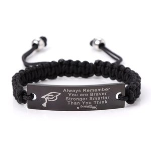 Braided Rope Bracelet With Engraved Stainless Steel Plate Inspirational Graduation Gifts For Son Husband Adjustable