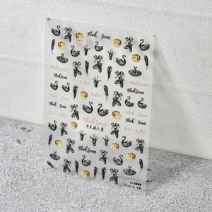 5D embossed nail decals featuring black swans, golden roses, and ballet shoes for nail art