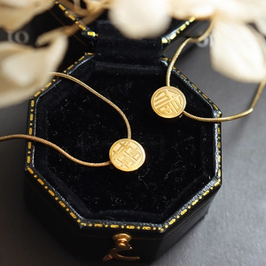 18K gold plated stainless steel snake chain necklace with Fu and Xi sliding pendants