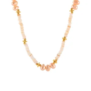 Baroque Freshwater Pearl Sea Shell Beaded Necklace Titanium Steel Gold Plated Choker For Women Elegant Daily Jewelry Gift