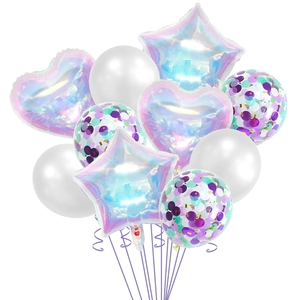 Iridescent star and heart foil balloon set with confetti and latex balloons for parties