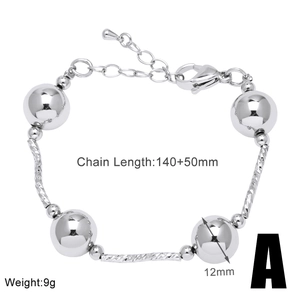 Detail of silver beaded bracelet featuring 12mm round beads and 140+50mm adjustable chain
