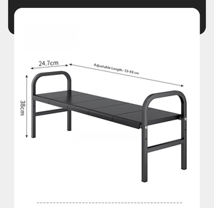Adjustable black metal under sink shelf with expandable length from 53 to 88 cm