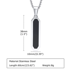 Detailed size specifications for the stainless steel geometric rectangular pendant necklace