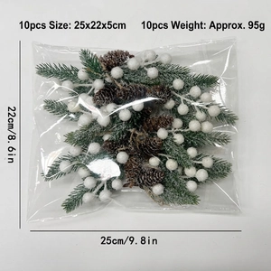 Set of 10 artificial Christmas picks with snowy pine needles, pine cones and white berries
