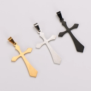 Retro cross pendants in gold, silver, and black finishes with a brushed metal texture