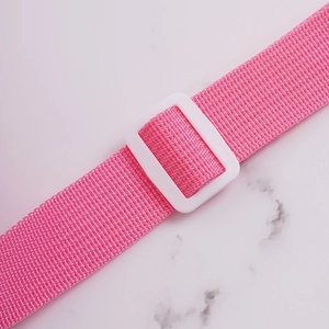 Pink woven nylon shoulder strap with white adjustable buckle for cute panda plush bag