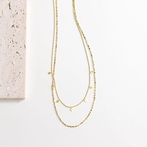 Double-layer 18k gold plated titanium necklace with geometric diamond-shaped sequins