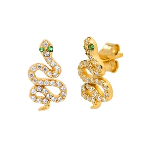 Vintage Copper Snake Stud Earrings For Women With 925 Sterling Silver Earring Post Full Rhinestone Animal Shape Fashion Jewelry