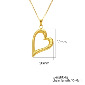 18K gold plated stainless steel necklace with heart pendant, 30mm x 20mm size details