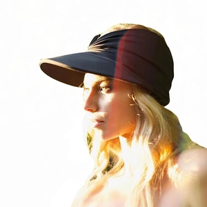 Side view of black adjustable sun visor hat for women with UV protection features