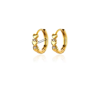 Detailed view of 11mm triple heart hoop earrings with sparkling zircon stones
