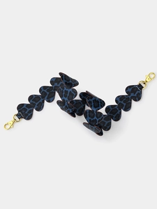 Blue leopard print heart-shaped PU leather handbag shoulder strap with gold metal clips