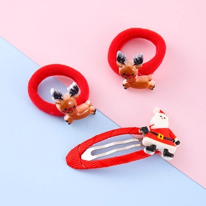 Christmas hair clips set for girls featuring red reindeer ties and Santa Claus BB clip