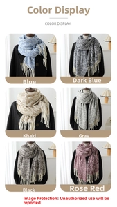 Detail of leopard print tassel scarves showing soft knit textures and six elegant colors