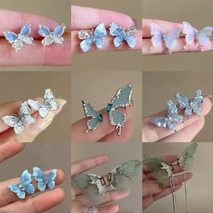 Boucles Oreilles Papillon Dégradé Cristal Synthétique Texture Coquille Avec Tige En Argent Style Doux Pour Femmes