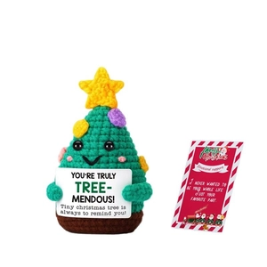 Handmade crochet Christmas tree doll with star and emotional support greeting card